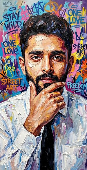 Textured Oil Painting Portrait with Graffiti — Using uploaded face as reference. 
Study the uploaded photo's facial features and use them as inspiration to draw