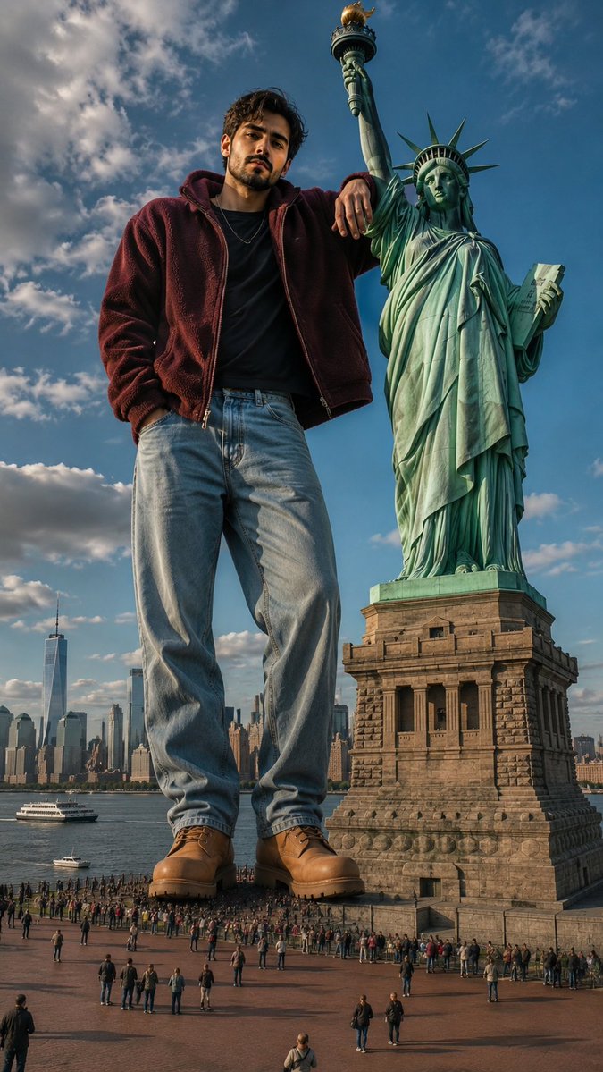 Giant Man at Statue of Liberty