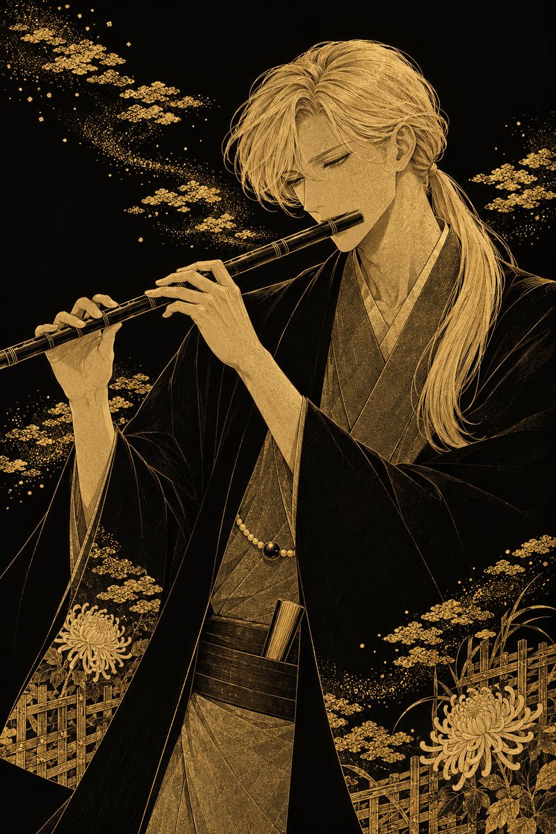 Black and Gold Maki-e Flutist