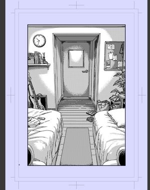 Polished Manga Dorm Room Background — Using REFERENCE_0 as a rough manga background layout, convert the sketch into a polished black-and-white manga panel backg