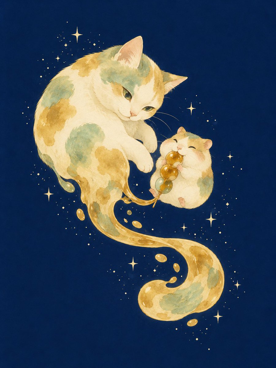 Mitarashi Calico Cat and Hamster