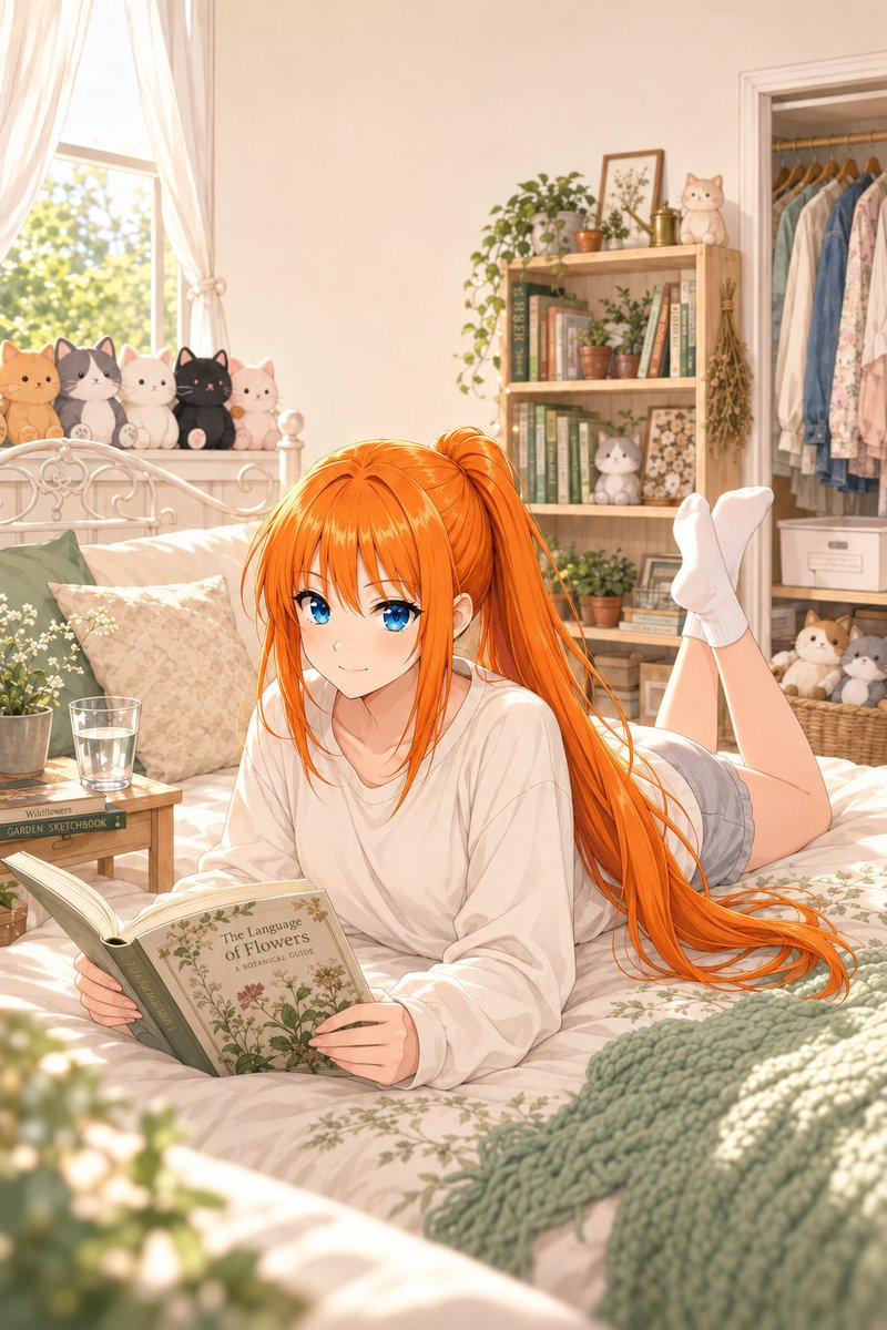 Sunlit Anime Bedroom Reading Scene
