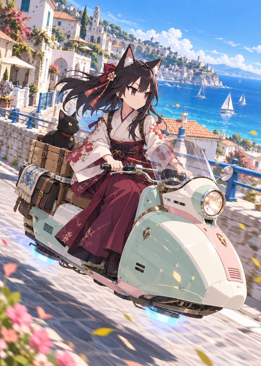 Fox Shrine Maiden on Hover Scooter