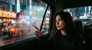 Cinematic Rainy Night Car Portrait — Cinematic Rainy Night Portrait · An emotional cinematic portrait captured through a fogged and rain-covered car window duri