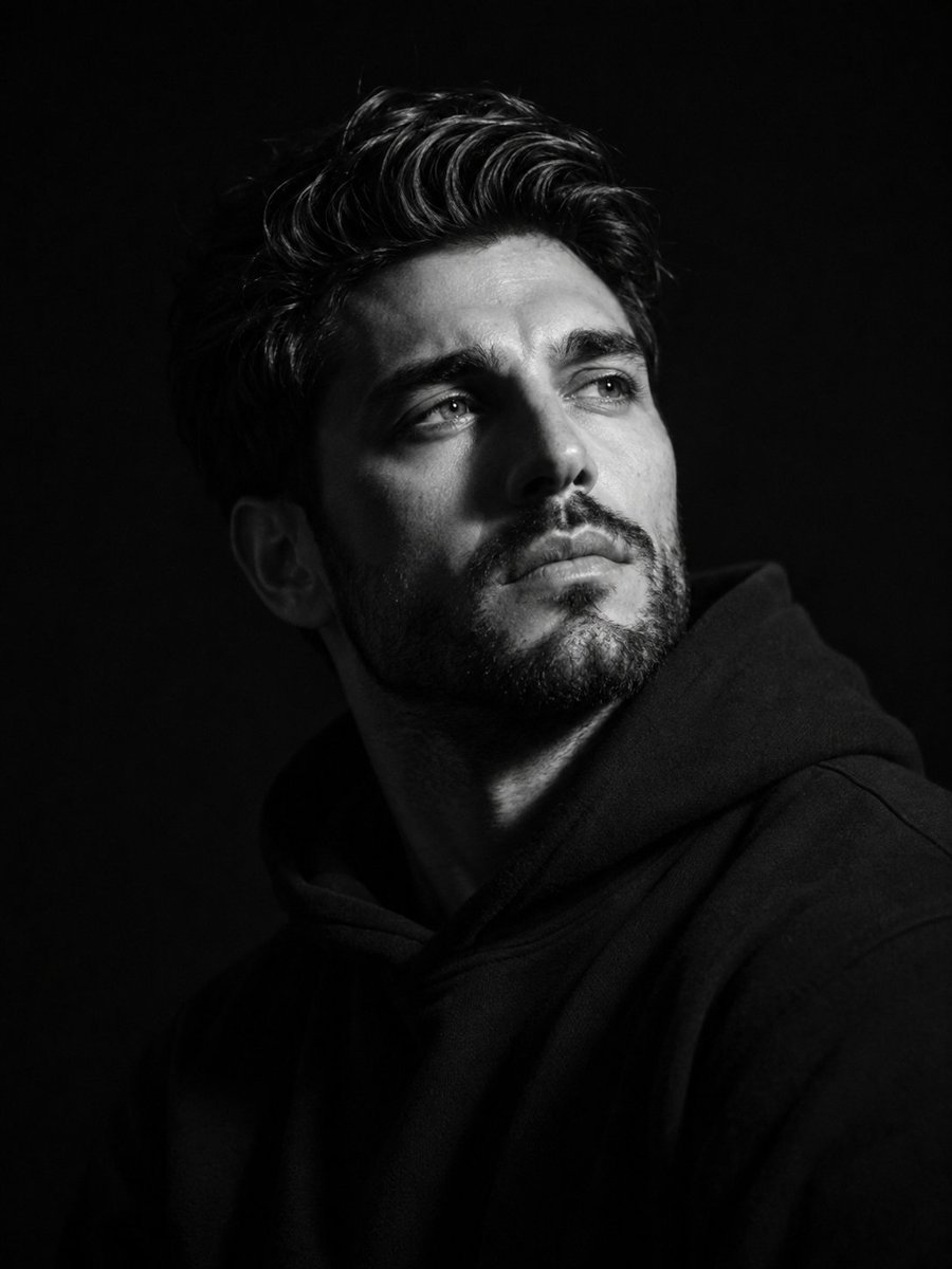 Cinematic Black and White Studio Portrait