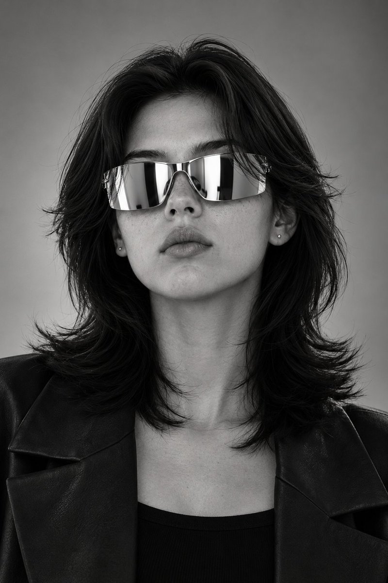 Futuristic Mirrored Sunglasses Monochrome Portrait
