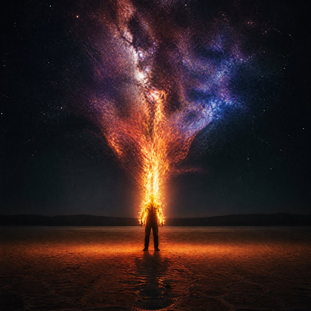 Surreal Cosmic Desert Fire Man