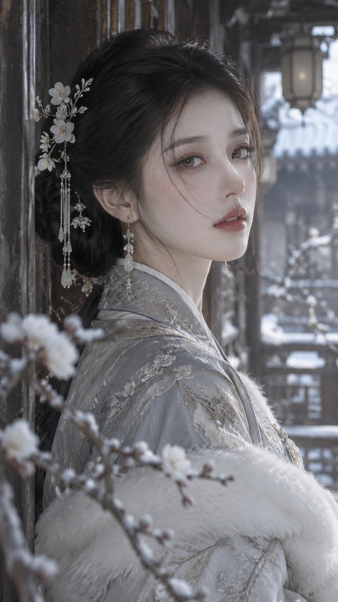 Oriental Classical Winter Garden Portrait
