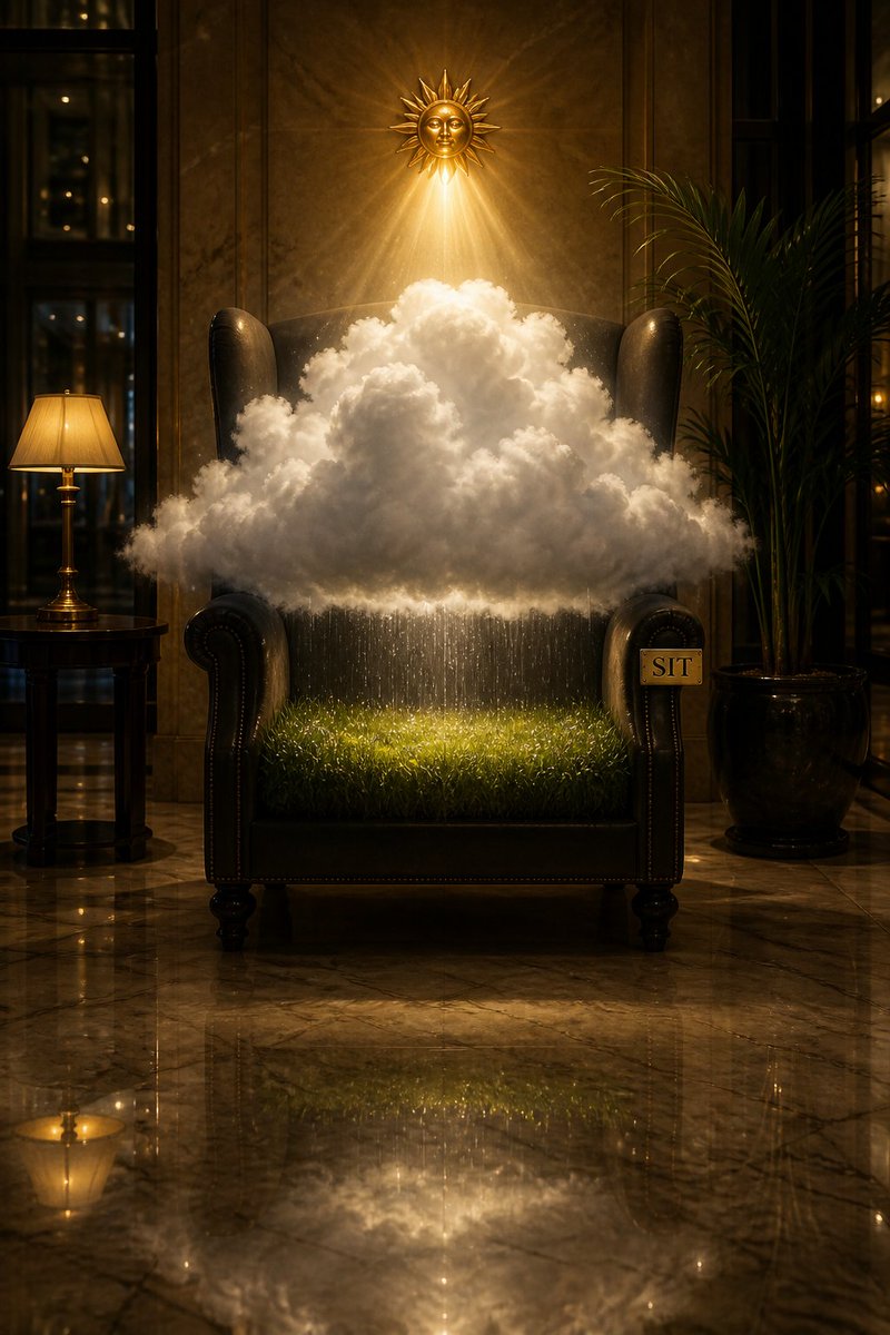 Surreal Weather Scene in Hotel Lobby