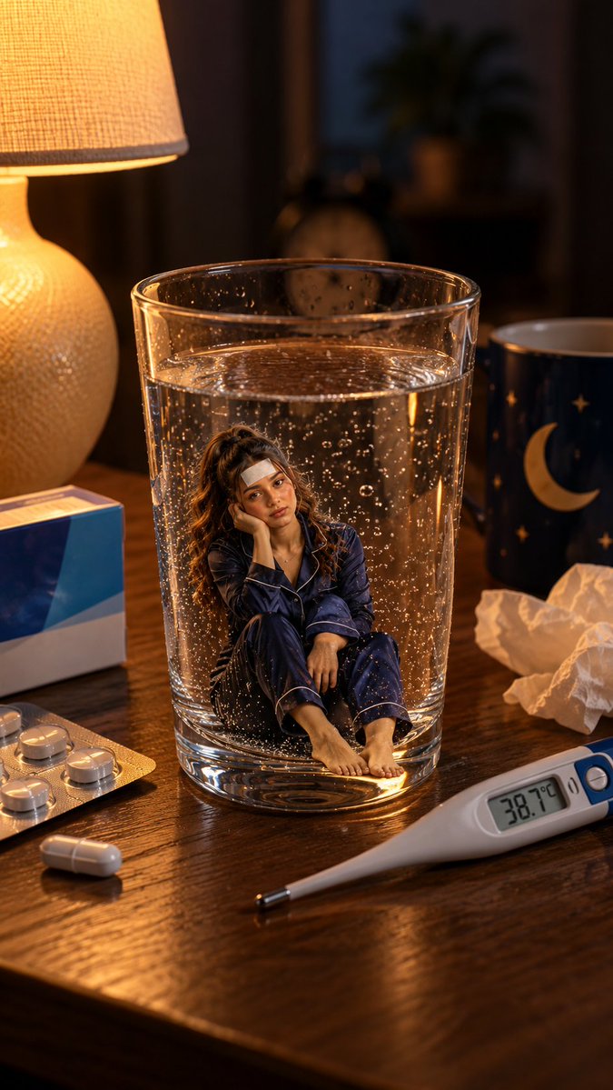 Miniature Fever Patient in Water Glass