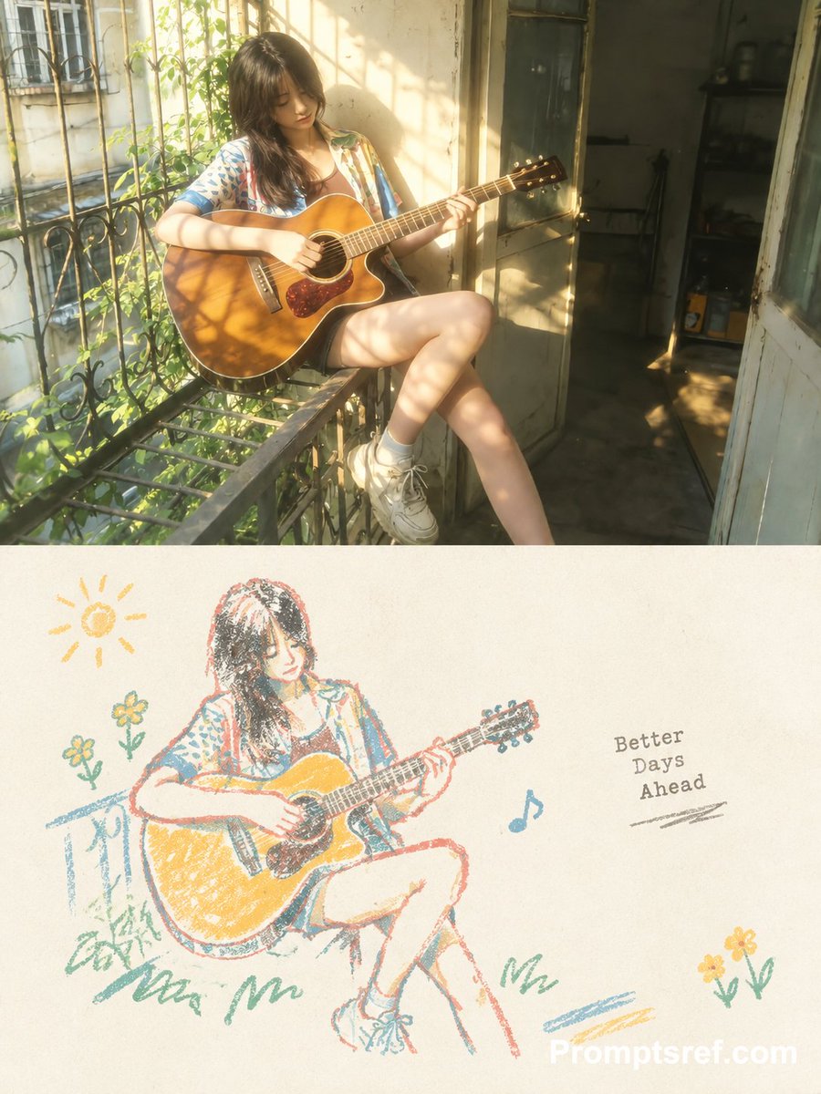 Photo to Cozy Crayon Drawing Comparison