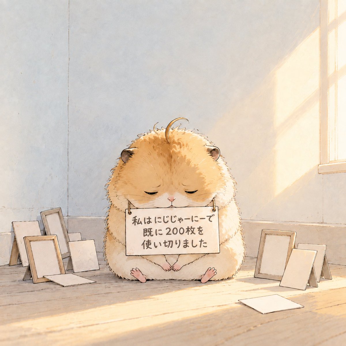Fluffy Hamster Holding Japanese Sign