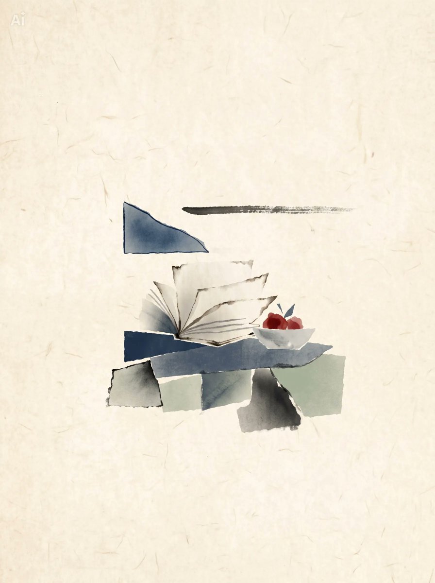 Japanese Watercolor Collage Still Life