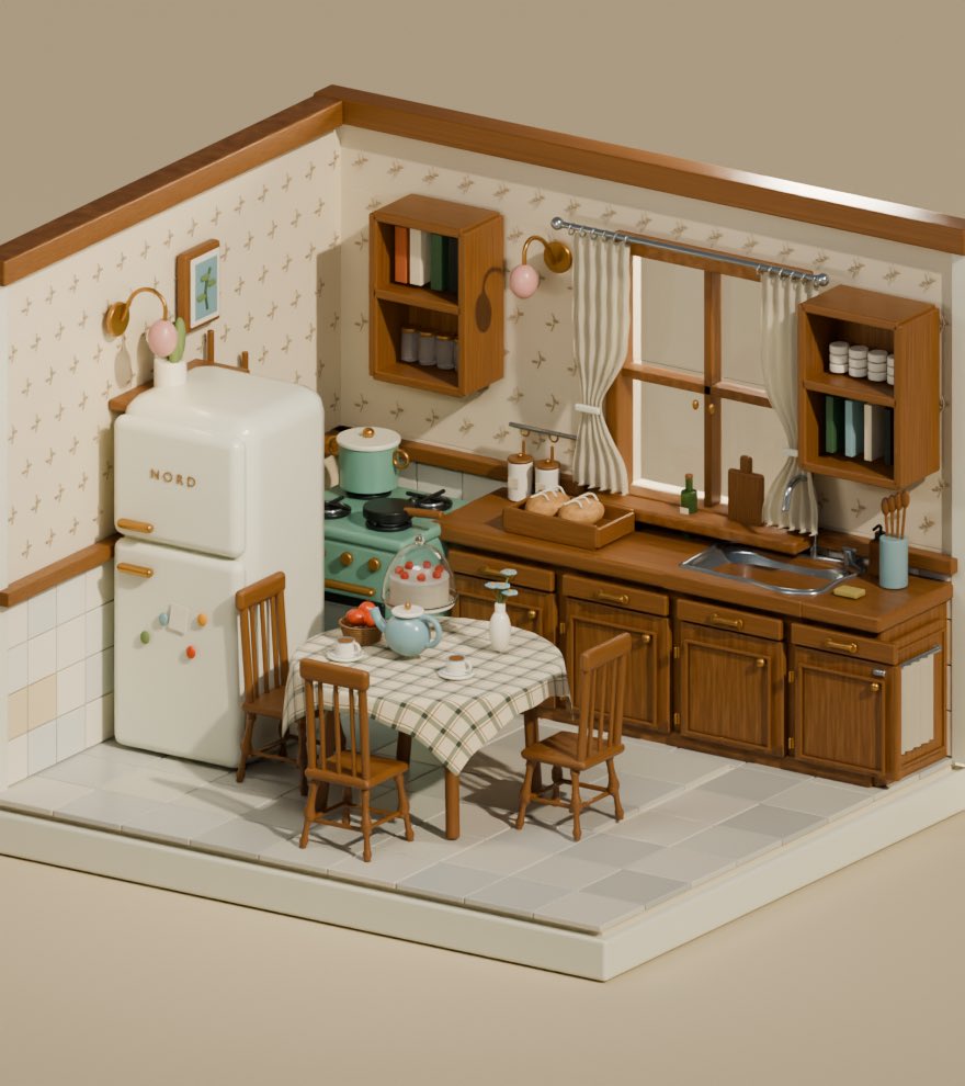 Isometric Miniature American Kitchen