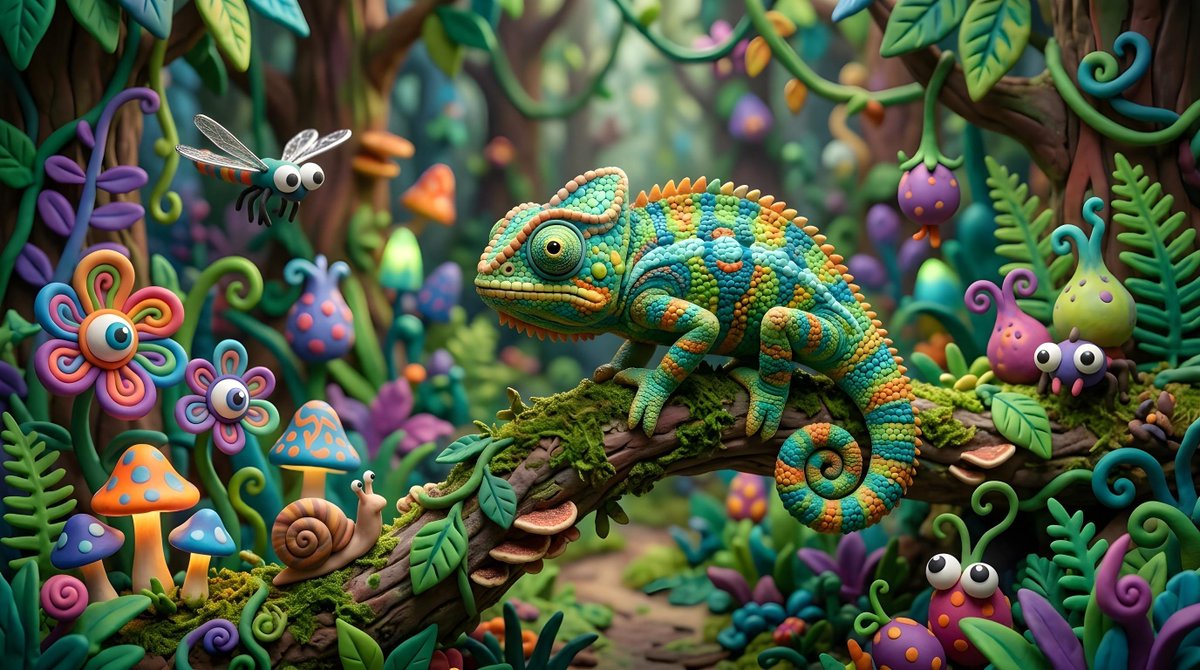 Comic / Storyboard - Whimsical Claymation Chameleon Scene - Image 1