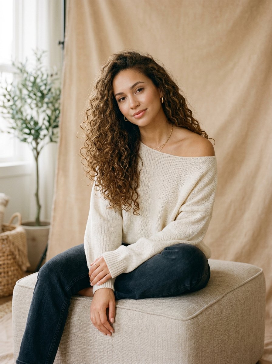 Profile / Avatar - Elegant Portrait in Off-the-Shoulder Sweater - Image 1