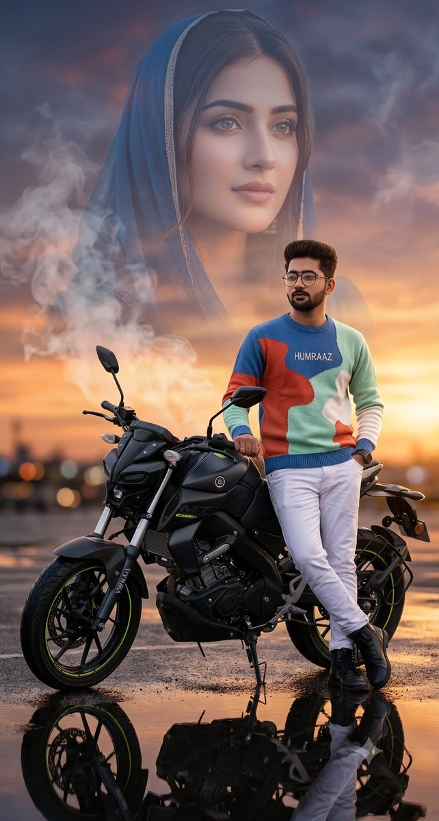 Social Media Post - Double Exposure Motorcycle Sunset Portrait - Image 1