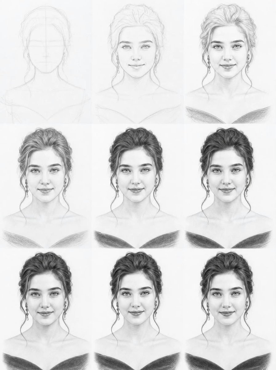 Infographic / Edu Visual - Graphite Portrait Drawing Progression - Image 1