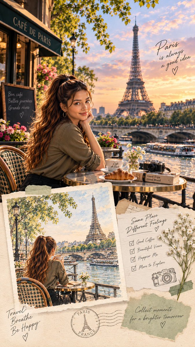 Social Media Post - Paris Café Travel Scrapbook Collage - Image 1
