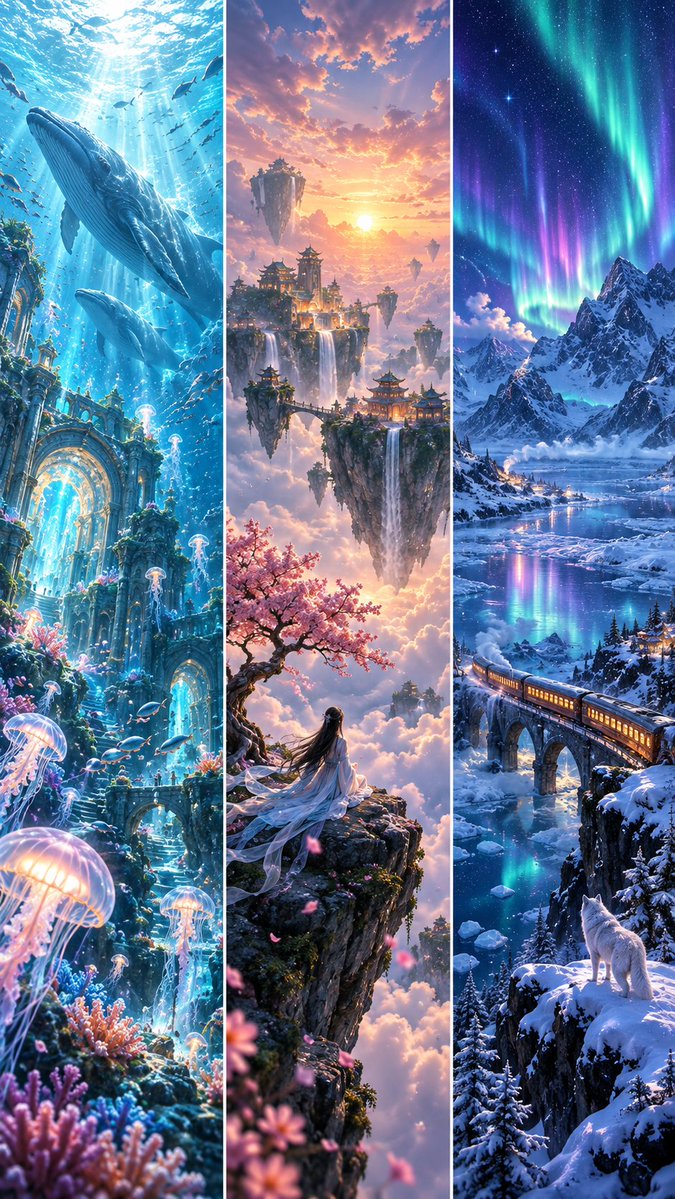 Game Asset - Fantasy Worlds Triptych Wallpaper - Image 3
