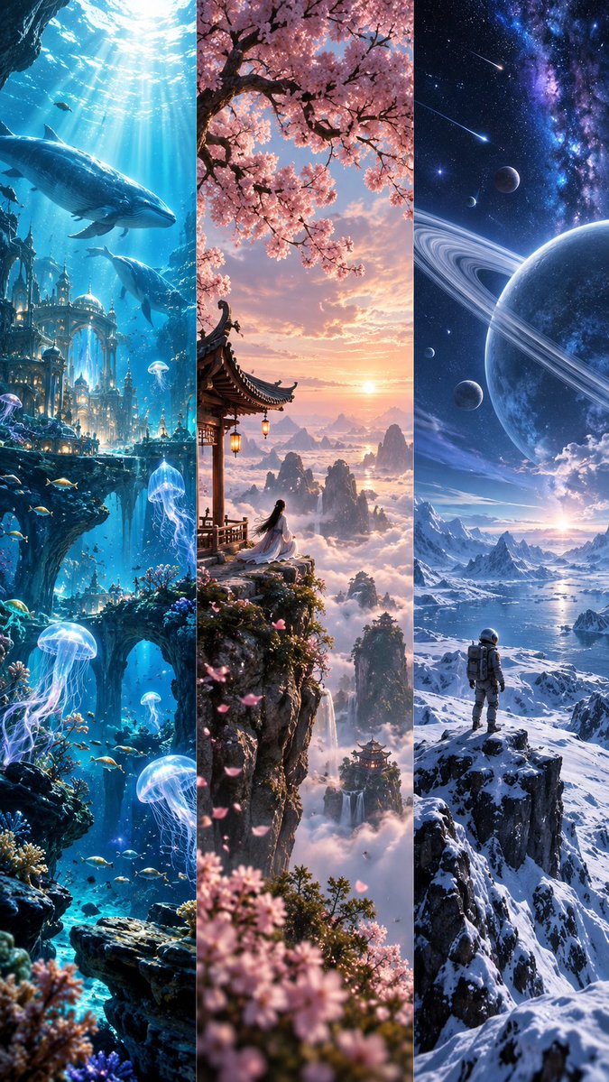 Game Asset - Fantasy Worlds Triptych Wallpaper - Image 1