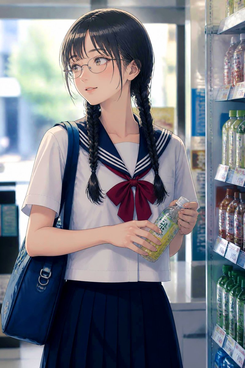 Social Media Post - Anime Schoolgirl in Convenience Store - Image 1