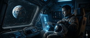 Cinematic Astronaut on Damaged Spacecraft — {
  "scene": "{argument name="scene" default="A damaged spacecraft drifting through deep space with Earth visible in