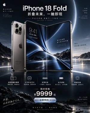 iPhone 18 Promotional Poster — 生成 {argument name="产品" default="iphone 18"} 折叠屏手机的出促销海报