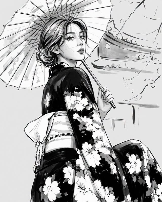 Monochrome Ink Fashion Illustration 2