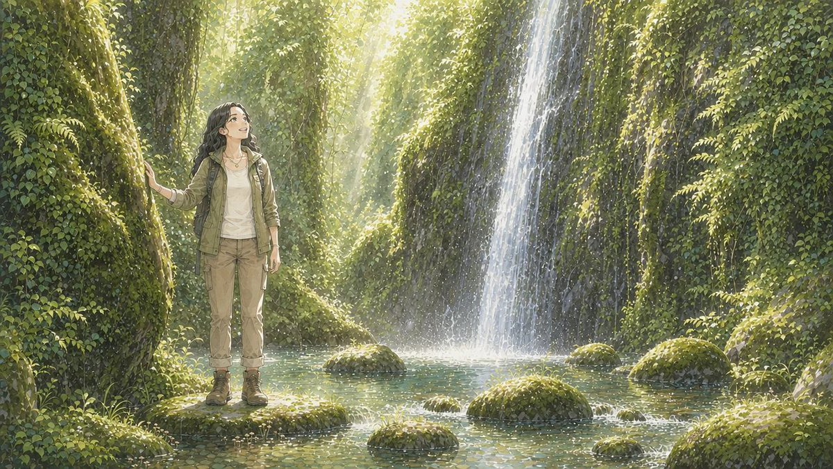 Anime Jungle Waterfall Hiker