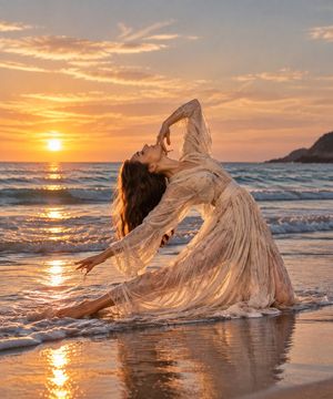 参考效果：Golden Hour Sunset Beach Fashion