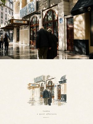 参考效果：编辑级旅行摄影与水彩画分屏效果