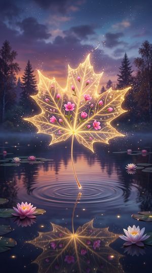 参考效果：Glowing Maple Leaf Digital Art
