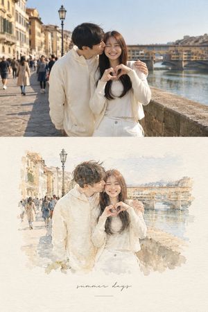 参考效果：Photo to Watercolor Travel Illustration