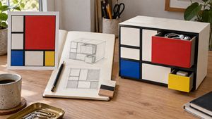 参考效果：Mondrian Style Storage Cabinet Design