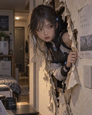 参考效果：Girl Breaking Through Wall