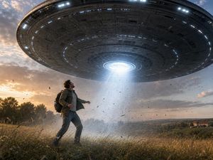 参考效果：科幻 UFO 劫持场景