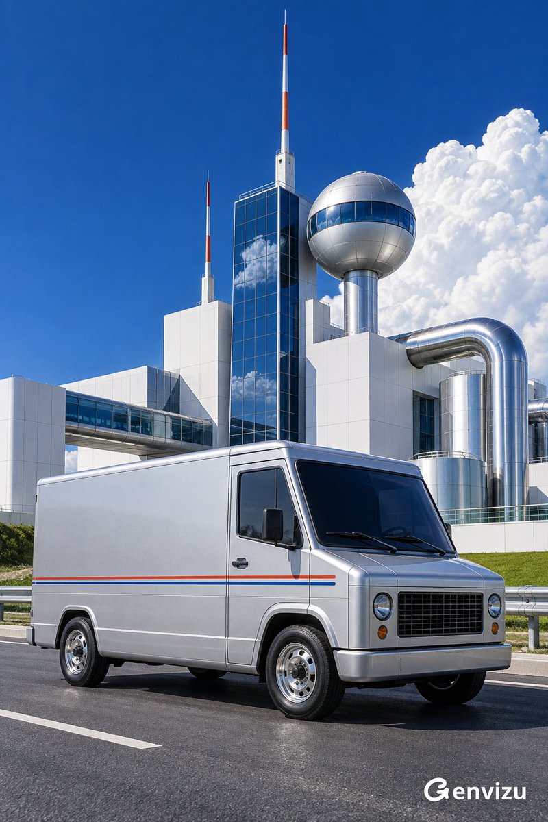 Retro futuristic logistics vehicle photography