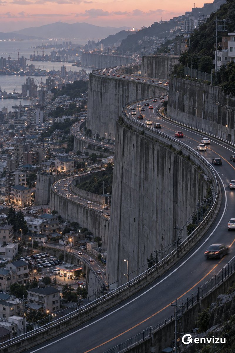 Telephoto S-Curve Elevated Highway Cityscape
