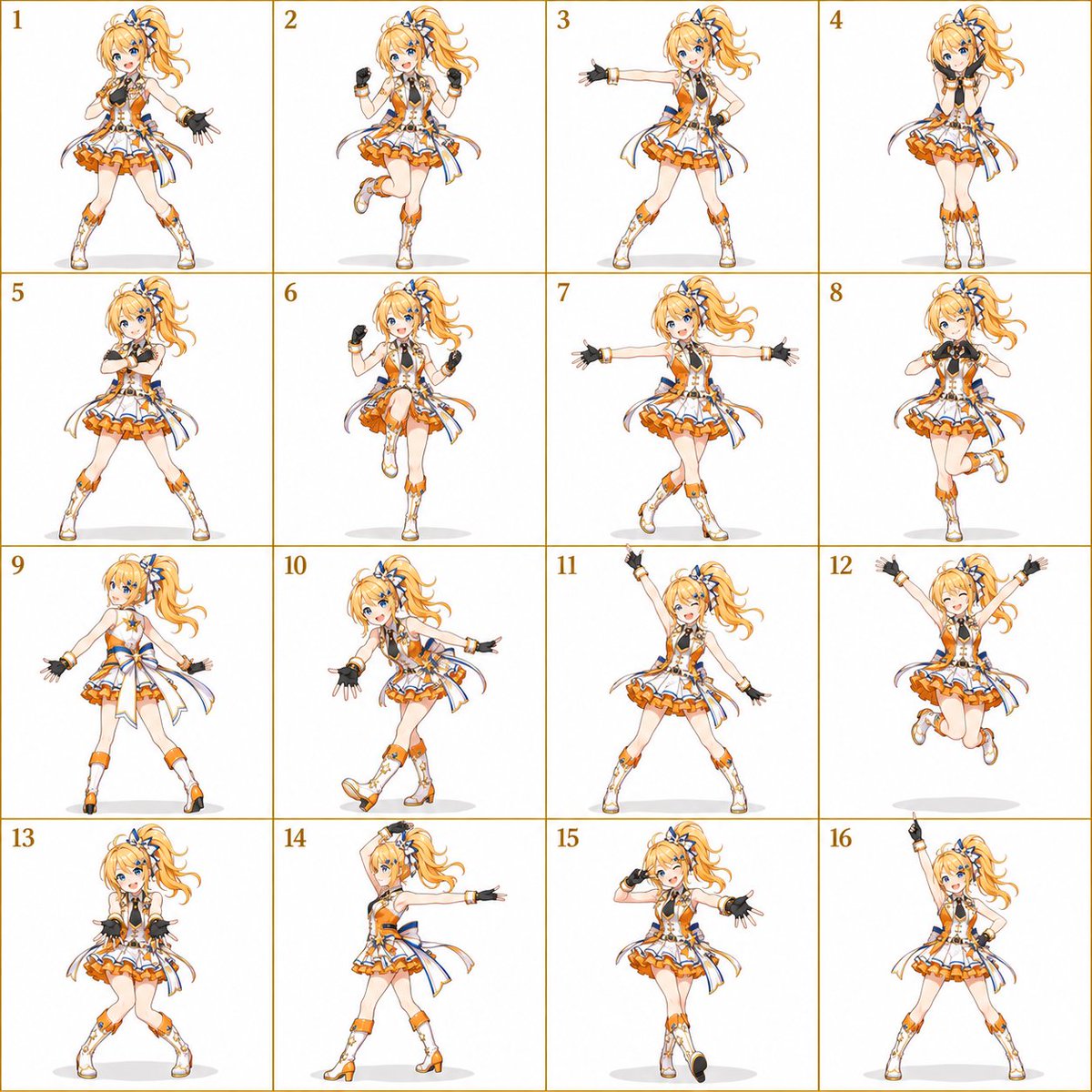 Here's my prompt:

Create a 4×4 dance pose sheet f