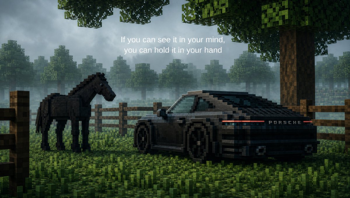 Voxel Porsche and Horse Wallpaper