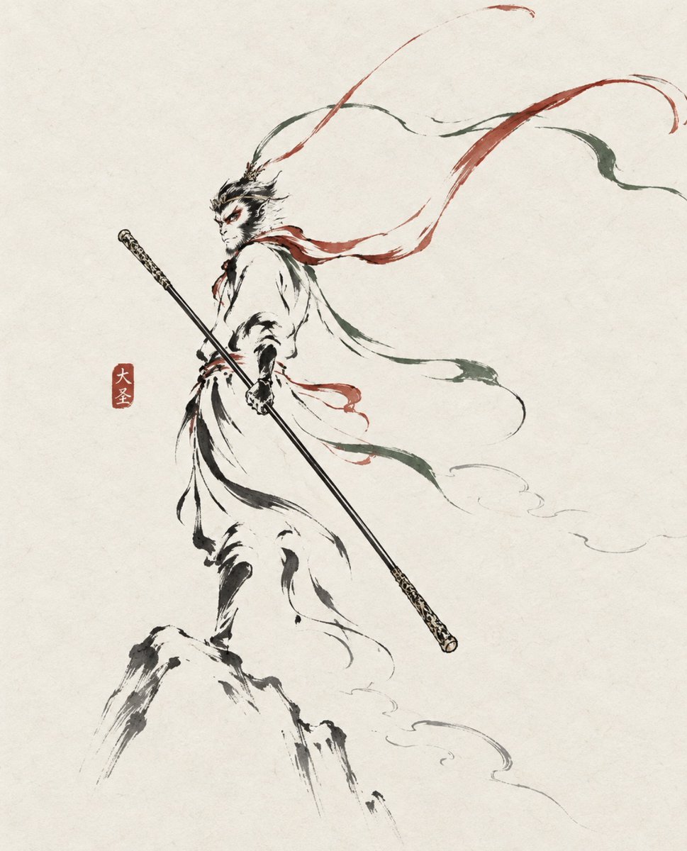 Ink Wash Monkey King Poster