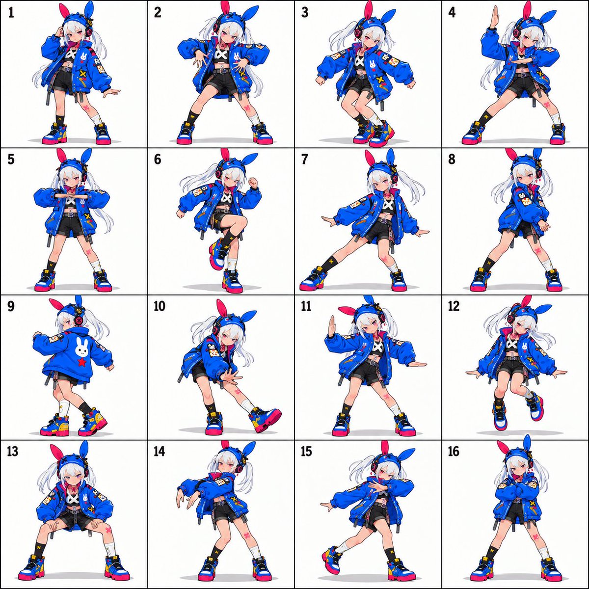 Anime Bunny-Eared Dance Pose Grid
