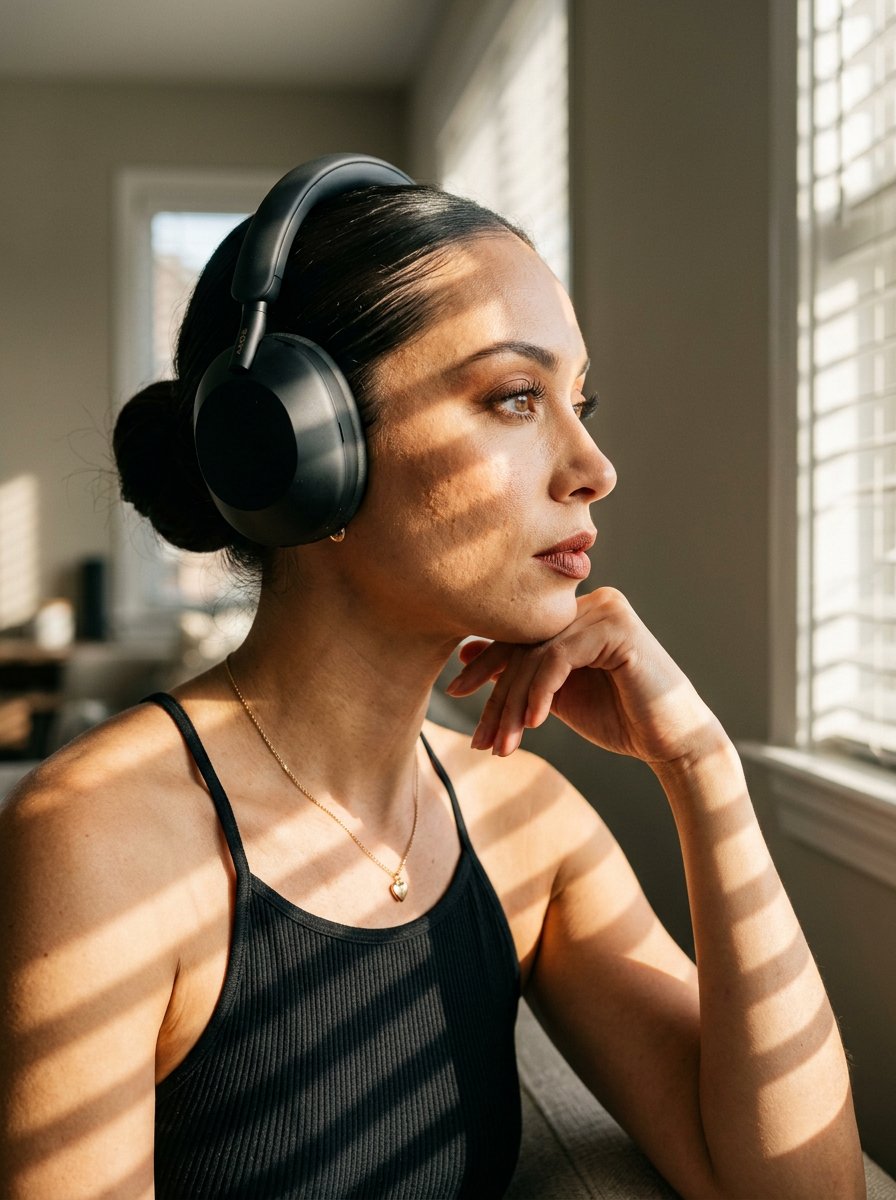 Sunlit Portrait with Headphones — result 3