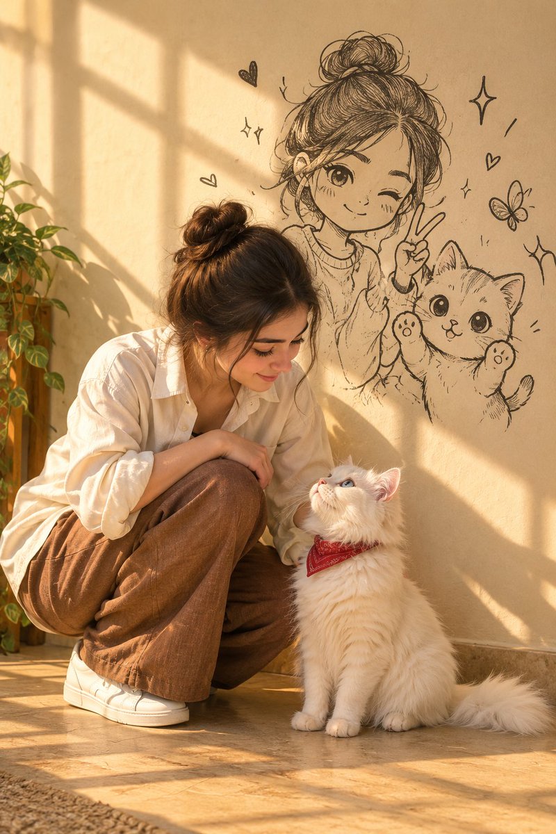 Realistic Lifestyle Photo with Doodle Wall Art — result 2