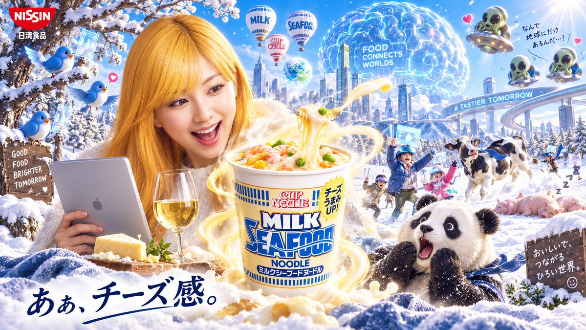 Futuristic Milk Seafood Noodle Ad