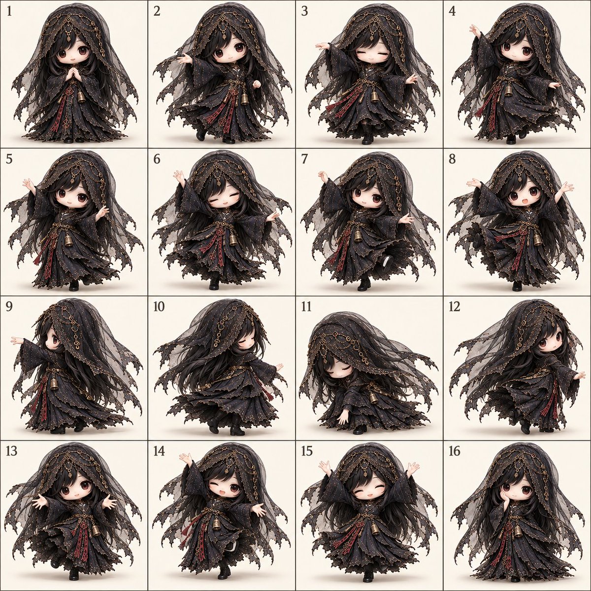Gothic Chibi Doll Sprite Sheet