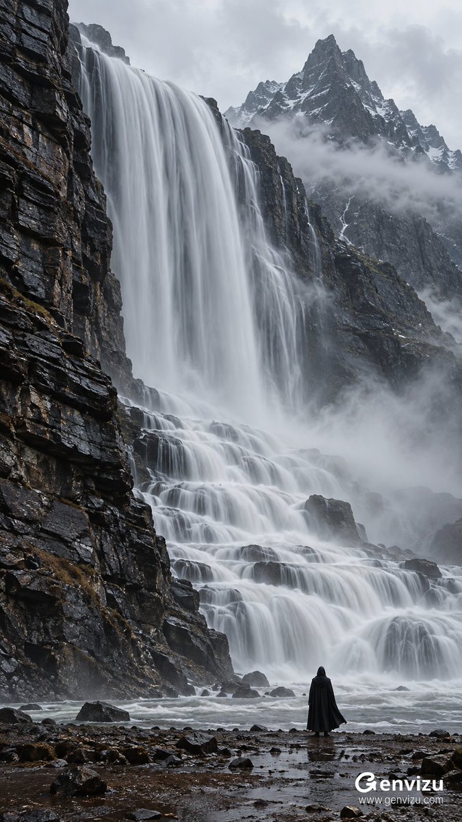 Surreal Mountain Waterfall Long Exposure