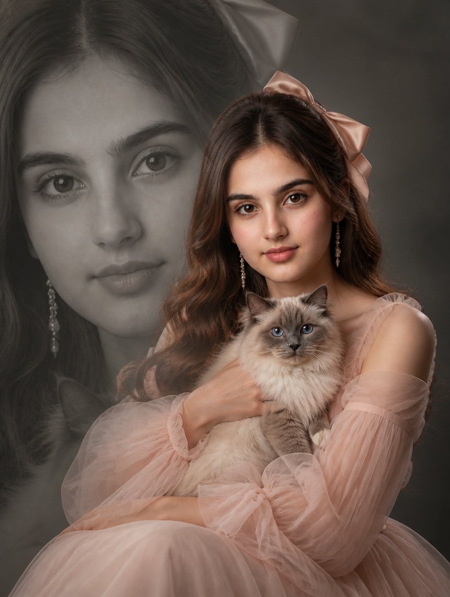 Double Exposure Portrait with Cat