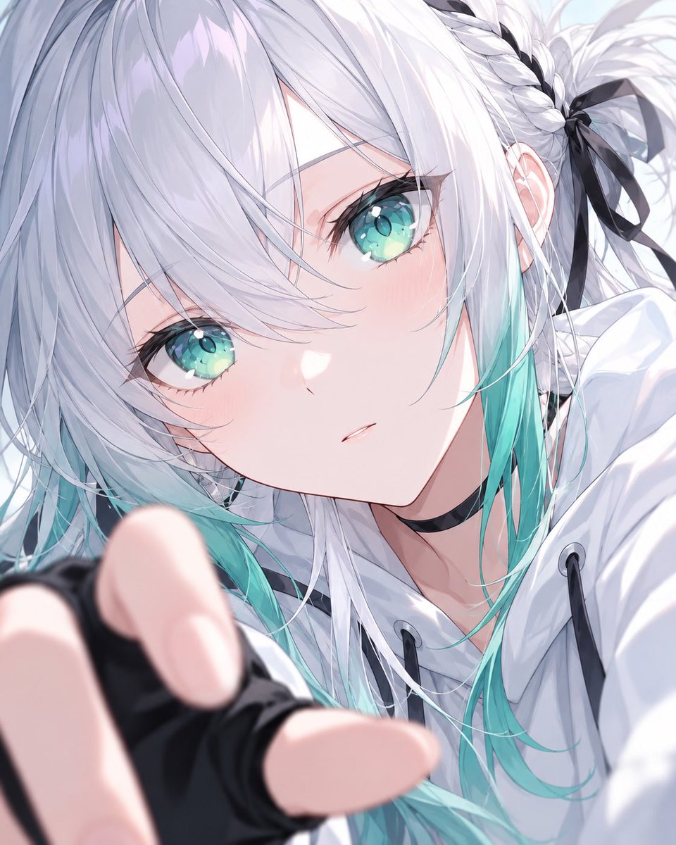 Anime Girl with Silver Hair and Teal Eyes